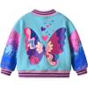 imageDXTON Girls Baseball Bomber Jacket ZipButton Sweatshirt Fall Winter Outwear Coat for Kids Toddler 312 YearsBlue Butterfly