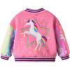 imageDXTON Girls Baseball Bomber Jacket ZipButton Sweatshirt Fall Winter Outwear Coat for Kids Toddler 312 YearsPink Rainbow