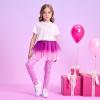 imageDXTON Toddler Girls Tutu Leggings with Skirt Stretchy Ruffle Capri Footless Skirted Pant Birthday Party for Kids 310 YearsRose Red