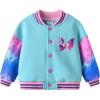 imageDXTON Girls Baseball Bomber Jacket ZipButton Sweatshirt Fall Winter Outwear Coat for Kids Toddler 312 YearsBlue Butterfly
