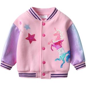 imageDXTON Girls Baseball Bomber Jacket ZipButton Sweatshirt Fall Winter Outwear Coat for Kids Toddler 312 YearsSw2101pink