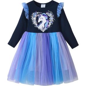 imageDXTON Girls Toddler Tutu Dresses Winter Long Sleeve Tulle for Party Casual Outfits 212TBlue