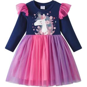 imageDXTON Girls Toddler Tutu Dresses Winter Long Sleeve Tulle for Party Casual Outfits 212TMulticoloured