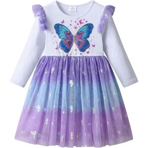 imageDXTON Girls Toddler Tutu Dresses Winter Long Sleeve Tulle for Party Casual Outfits 212TPurple