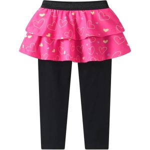 imageDXTON Kid Girls Leggings with Skirt Toddler Girl Printed Tutu Skirt Pant Birthday Party 312 YearsBright Pink Hearts