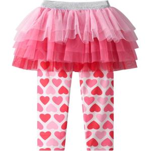imageDXTON Kid Girls Leggings with Skirt Toddler Girl Printed Tutu Skirt Pant Birthday Party 312 YearsCandy Pink Hearts