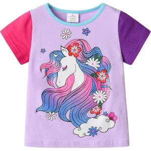 imageDXTON Toddler Girls Rainbow TShirts Summer Short Sleeve Graphic Cotton Tees Tops Birthday School for 38 YearsS6301