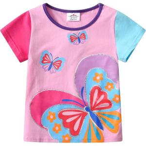 imageDXTON Toddler Girls Rainbow TShirts Summer Short Sleeve Graphic Cotton Tees Tops Birthday School for 38 YearsS6302butterflies