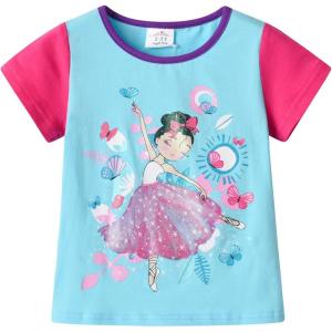 imageDXTON Toddler Girls Rainbow TShirts Summer Short Sleeve Graphic Cotton Tees Tops Birthday School for 38 YearsS6303dance Girl