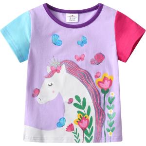 imageDXTON Toddler Girls Rainbow TShirts Summer Short Sleeve Graphic Cotton Tees Tops Birthday School for 38 YearsS6305