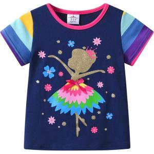 imageDXTON Toddler Girls Rainbow TShirts Summer Short Sleeve Graphic Cotton Tees Tops Birthday School for 38 YearsS6306flower