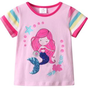 imageDXTON Toddler Girls Rainbow TShirts Summer Short Sleeve Graphic Cotton Tees Tops Birthday School for 38 YearsS6307mermaid