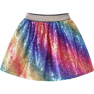 imageDXTON Toddler Girls Sequin Skirt Elastic Rainbow Glitter Sparkle Party Dance Skirts with Lining Little Kids 310 YearsSk268rainbow Sequin