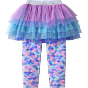 imageDXTON Toddler Girls Tutu Leggings with Skirt Stretchy Ruffle Capri Footless Skirted Pant Birthday Party for Kids 310 YearsBlue Purple