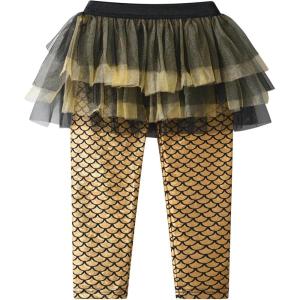 imageDXTON Toddler Girls Tutu Leggings with Skirt Stretchy Ruffle Capri Footless Skirted Pant Birthday Party for Kids 310 YearsGold Mermaid