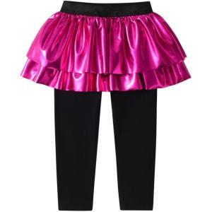 imageDXTON Toddler Girls Tutu Leggings with Skirt Stretchy Ruffle Capri Footless Skirted Pant Birthday Party for Kids 310 YearsMetallic Rose