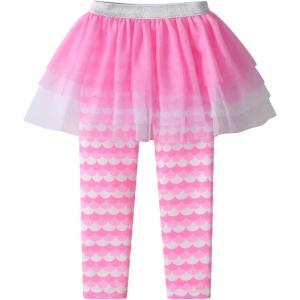 imageDXTON Toddler Girls Tutu Leggings with Skirt Stretchy Ruffle Capri Footless Skirted Pant Birthday Party for Kids 310 YearsPink Fish Scale