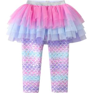 imageDXTON Toddler Girls Tutu Leggings with Skirt Stretchy Ruffle Capri Footless Skirted Pant Birthday Party for Kids 310 YearsPink Purple