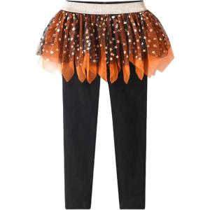 imageDXTON Toddler Girls Tutu Leggings with Skirt Stretchy Ruffle Capri Footless Skirted Pant Birthday Party for Kids 310 YearsPumpkin Orange