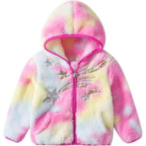 imageDXTON Toddler Kids Girls Fleece Jacket Sherpa Zipup Hooded Tiedyed Lightweight Fall Winter Outerwear Coat 310 YearsSw2104
