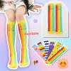 imageDXTON Girls Knee High Socks 6 Pairs Kids Crazy Long Socks 312 years Tall Boot Cute Animal Cotton Fun GiftRainbow Stripes
