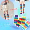 imageDXTON Girls Rainbow Knee High Socks Kids Crazy Cotton Long Socks 312 years Novelty Dancing Fun GiftNavyRedPurpleBluePinkPink