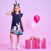 imageDXTON Toddler Girls Cotton Dress Casual Summer Short Sleeve Cute Cartoon Print Aline Sundress Home School 310 YearsSh8200rabbit