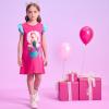 imageDXTON Toddler Girls Cotton Dress Casual Summer Short Sleeve Cute Cartoon Print Aline Sundress Home School 310 YearsSh8203pink