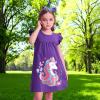 imageDXTON Toddler Girls Dresses Easter Rainbow Short Sleeve Cotton Casual Summer Birthday School SundressPurple Horse