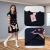 imageDXTON Toddler Girls Long Sleeve Dress Stripe Rainbow Ruffle Cotton Casual Tunic Shirt Fall Winter School DressRainbow Butterfly