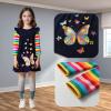 imageDXTON Toddler Girls Long Sleeve Dress Stripe Rainbow Ruffle Cotton Casual Tunic Shirt Fall Winter School DressRainbow Butterfly