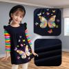 imageDXTON Toddler Girls Long Sleeve Dress Stripe Rainbow Ruffle Cotton Casual Tunic Shirt Fall Winter School DressRainbow Butterfly