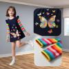 imageDXTON Toddler Girls Long Sleeve Dress Stripe Rainbow Ruffle Cotton Casual Tunic Shirt Fall Winter School DressRainbow Butterfly