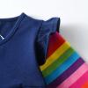 imageDXTON Toddler Girls Long Sleeve Dress Stripe Rainbow Ruffle Cotton Casual Tunic Shirt Fall Winter School DressRainbow Flowers Girl