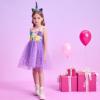 imageDXTON Toddler Girls Tutu Dresses Summer Short Sleeve Tulle Birthday Party Sundress for 38 YearsLight Purple