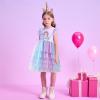 imageDXTON Toddler Girls Tutu Dresses Summer Short Sleeve Tulle Birthday Party Sundress for 38 YearsPurple Gradient Mermaid