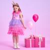 imageDXTON Toddler Girls Tutu Dresses Summer Short Sleeve Tulle Birthday Party Sundress for 38 YearsSh8309purple