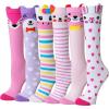 imageDXTON Girls Knee High Socks 6 Pairs Kids Crazy Long Socks 312 years Tall Boot Cute Animal Cotton Fun GiftPink Purple Animal