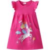 imageDXTON Toddler Girls Dresses Easter Rainbow Short Sleeve Cotton Casual Summer Birthday School SundressFuchsia Balloons Horse
