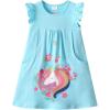imageDXTON Toddler Girls Dresses Easter Rainbow Short Sleeve Cotton Casual Summer Birthday School SundressOcean Blue Heart