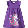 imageDXTON Toddler Girls Dresses Easter Rainbow Short Sleeve Cotton Casual Summer Birthday School SundressPurple Horse