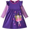 imageDXTON Toddler Girls Long Sleeve Dress Stripe Rainbow Ruffle Cotton Casual Tunic Shirt Fall Winter School DressPurple Ballet Girl