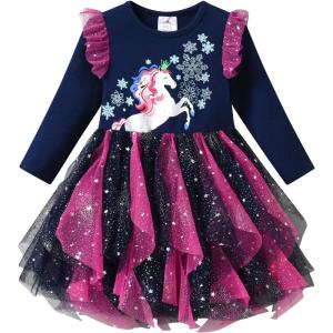 imageDXTON Girls Dresses Tutu for Toddler Long Sleeve Casual Tulle Winter Outfits 312TBlack