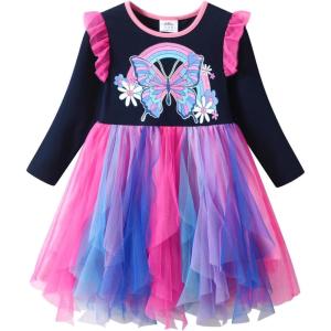 imageDXTON Girls Dresses Tutu for Toddler Long Sleeve Casual Tulle Winter Outfits 312TBlue