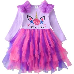 imageDXTON Girls Dresses Tutu for Toddler Long Sleeve Casual Tulle Winter Outfits 312TLight Purple