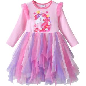 imageDXTON Girls Dresses Tutu for Toddler Long Sleeve Casual Tulle Winter Outfits 312TPink