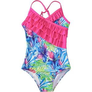 imageDXTON Girls One Piece Swimsuit Kids Mermaid Quick Dry Bathing Suits Swimwear for Beach Pool 310 YearsSm041flowers