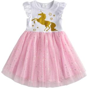 imageDXTON Girls Summer Dresses Tutu Short Sleeve Party Casual Outfits Tulle Dress 312 YearsBeige