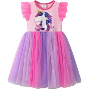 imageDXTON Girls Summer Dresses Tutu Short Sleeve Party Casual Outfits Tulle Dress 312 YearsPink