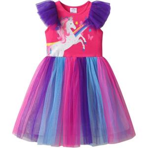 imageDXTON Girls Summer Dresses Tutu Short Sleeve Party Casual Outfits Tulle Dress 312 YearsRed